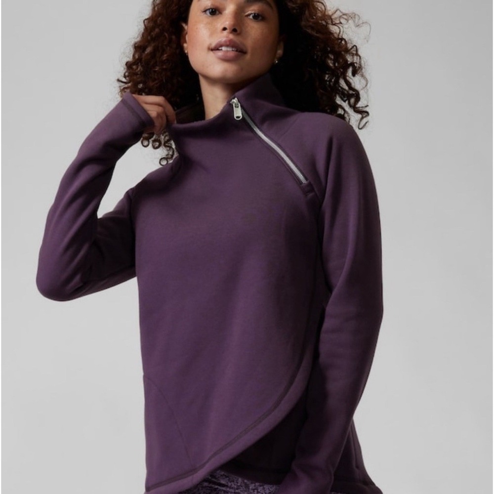 Athleta Karma Asym Thermal Long Sleeve‎ Pullover Crossover Purple Sweatshirt "S"